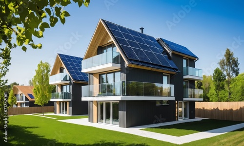Modern eco-friendly multifamily homes with photovoltaic cells © Universeal