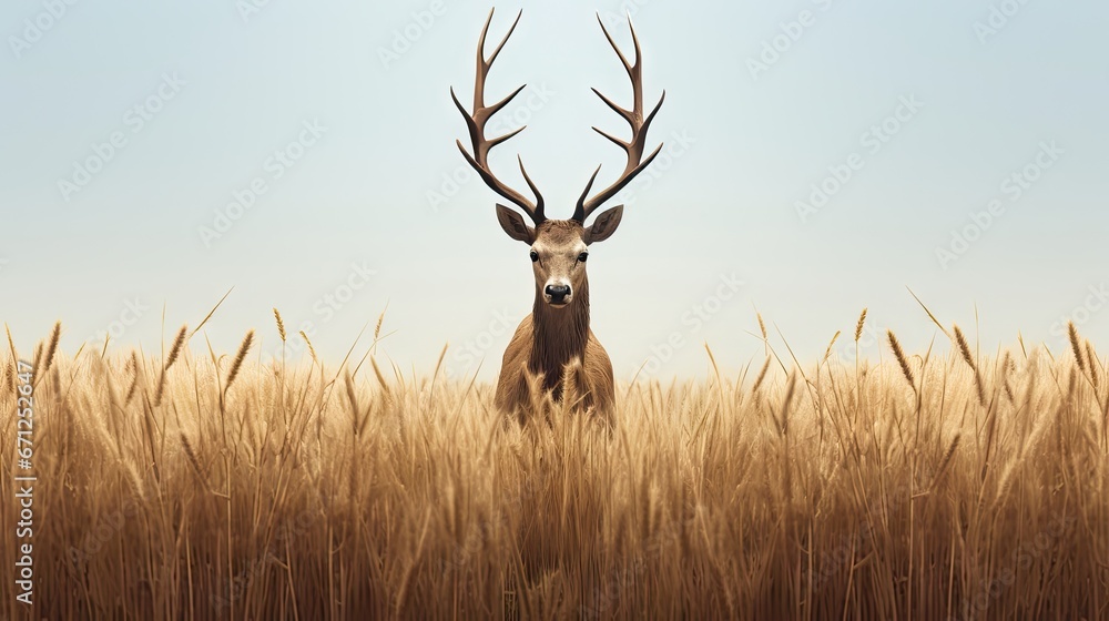 a deer standing in the middle of a field of tall grass with it's head turned to the side. generative ai a deer standing in the middle of a field of tall grass with it's head turned to the side. generative ai