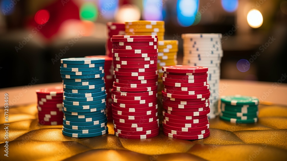 Close-up of a stack of colorful poker chips. Close-up of a stack of colorful poker chips.