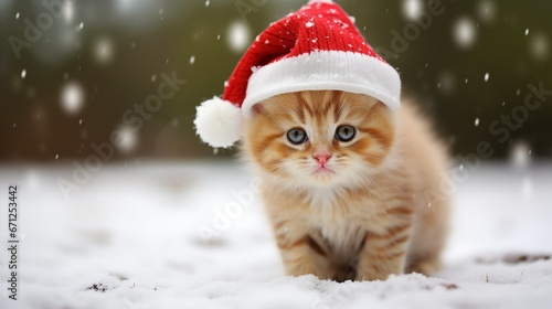 Image of a cat in a Santa Claus hat.