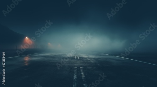 Image of a blurry outdoor asphalt background shrouded in mist.