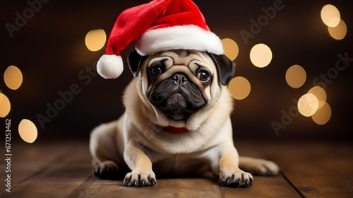 Image of a dog in a Santa Claus hat. © kept