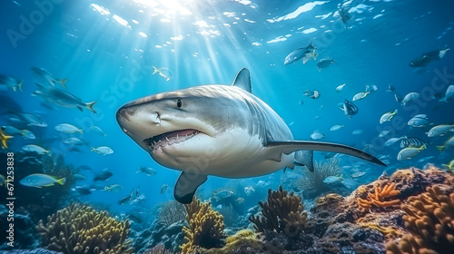 Great White Shark (Carcharodon carcharias). Picture shows a great white shark at the coral reef in the Red Sea