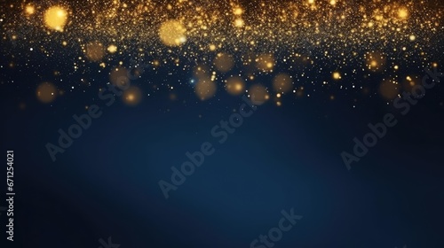 Dark blue and gold particle abstract background Christmas golden light shine particles bokeh navy blue gold foil texture holiday photo