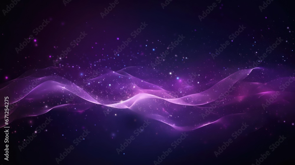 Digital purple particles wave and light abstract background with shining dots stars  - obrazy, fototapety, plakaty 