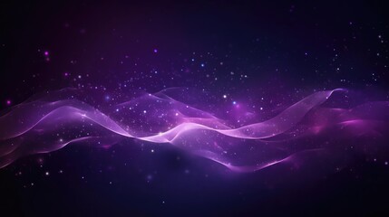 Digital purple particles wave and light abstract background with shining dots stars 