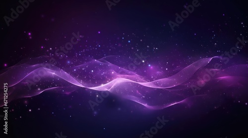 Digital purple particles wave and light abstract background with shining dots stars 