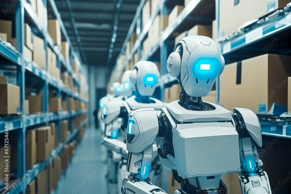 Robots work in production, streamlining manufacturing processes and increasing efficiency Robots work in production, streamlining manufacturing processes and increasing efficiency