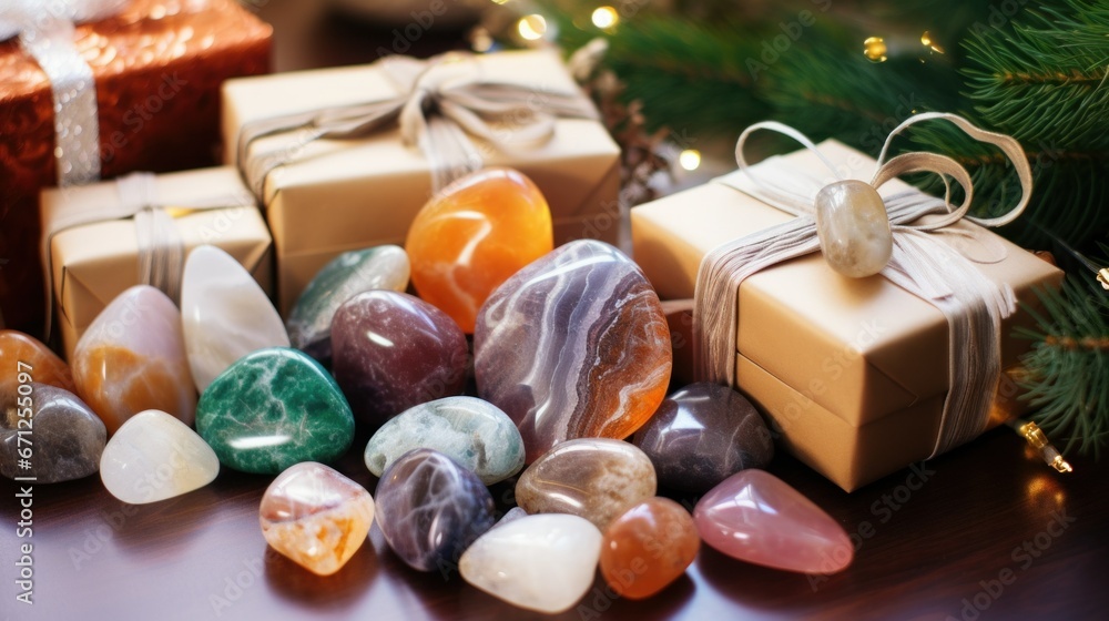 Gemstone Healing Crystal Christmas Gifts. Many Healing Crystals and gift box with Christmas decor. Authentic Gemstones and Crystals Xmas Sets Gemstone Healing Crystal Christmas Gifts. Many Healing Crystals and gift box with Christmas decor. Authentic Gemstones and Crystals Xmas Sets