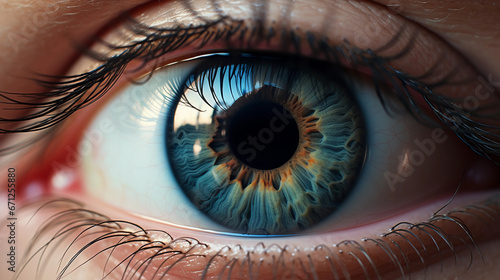 Super close up of a female eye. Blue iris.