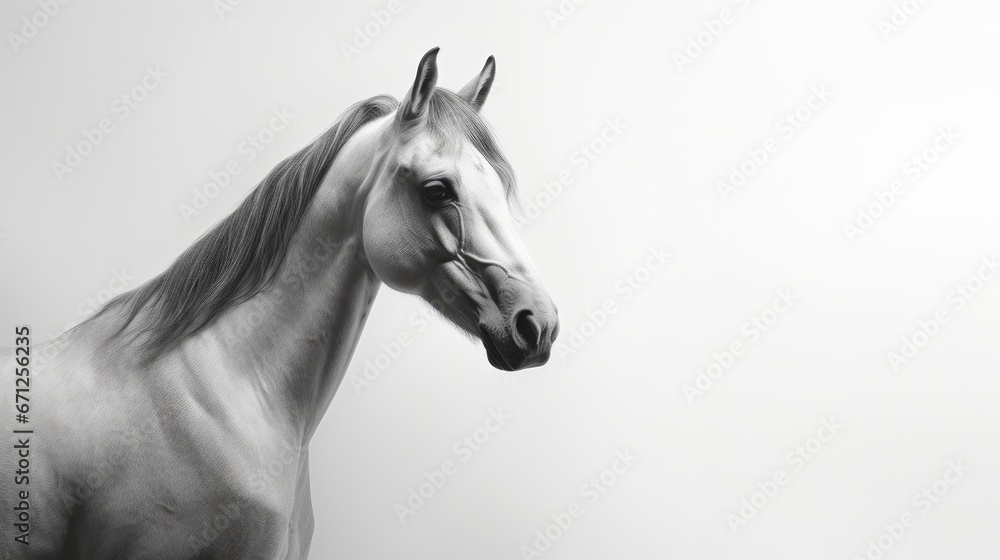 a black and white photo of a horse's head with a long mane and a black and white background. generative ai a black and white photo of a horse's head with a long mane and a black and white background. generative ai
