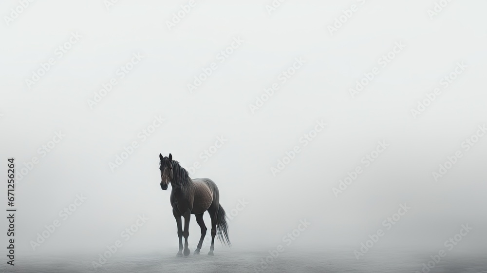 a horse standing in the middle of the ocean on a foggy day in the middle of a body of water. generative ai a horse standing in the middle of the ocean on a foggy day in the middle of a body of water. generative ai