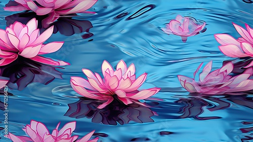  a group of pink water lilies floating on top of a body of water with ripples on the water.  generative ai