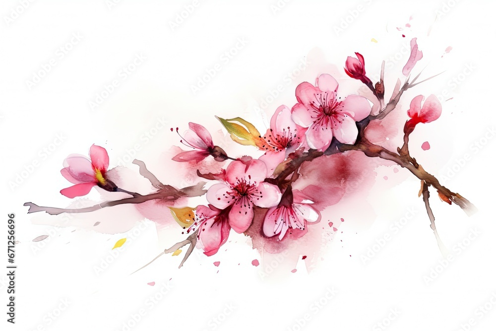 Sakura on white background. Watercolor cherry bud. Cherry blossom flower blooming vector. Pink sakura flower background. Cherry blossom branch with sakura flower. Watercolor cherry blossom vector - obrazy, fototapety, plakaty 