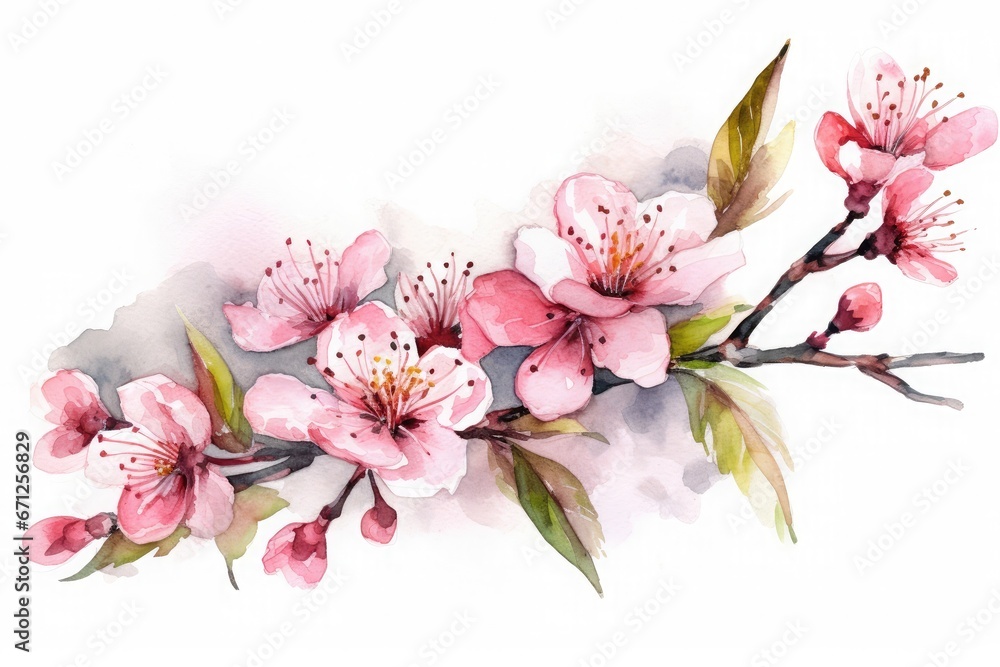 Sakura cherry blossom branch with delicate sakura flowers and buds Watercolor vector illustration. pink sakura flower background features cherry blossoms in full bloom