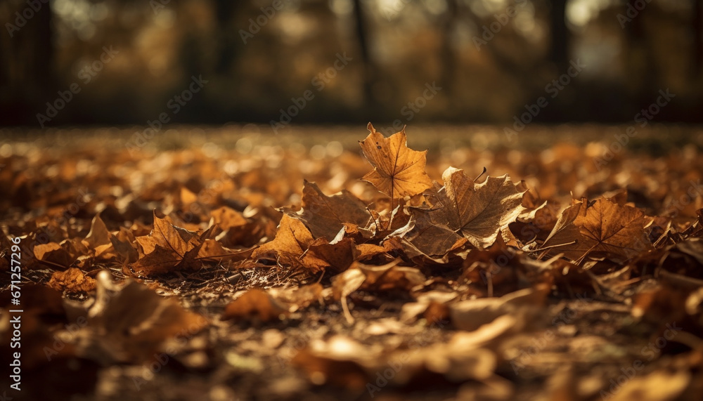 Vibrant autumn maple tree, multi colored leaves falling in sunlight generated by AI Vibrant autumn maple tree, multi colored leaves falling in sunlight generated by AI
