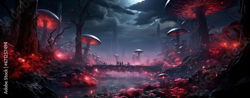Mystical forest with glowing mushrooms  moonlit night  and ethereal atmosphere  perfect for fantasy-themed projects.
