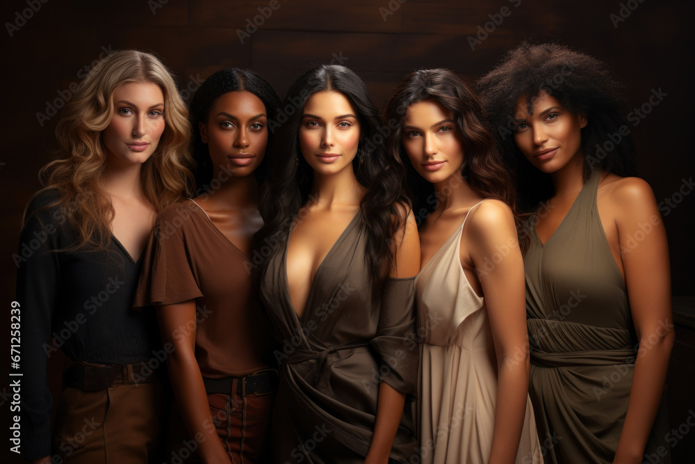 A diverse group of beautiful women of different races and styles are featured, highlighting their natural beauty and smooth, glowing skin. Generative Ai.