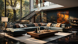 A modern, luxurious living room with comfortable furniture and elegant decor generated by AI
