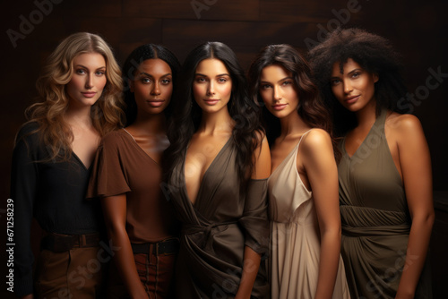 A diverse group of beautiful women of different races and styles are featured, highlighting their natural beauty and smooth, glowing skin. Generative Ai.