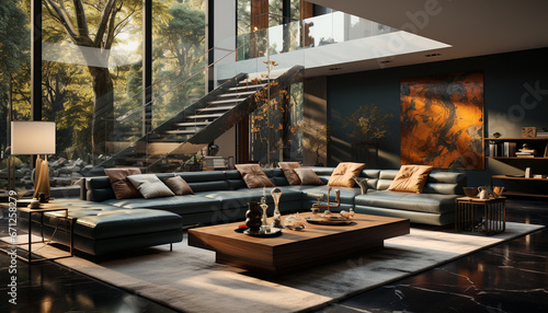 A modern, luxurious living room with comfortable furniture and elegant decor generated by AI © djvstock