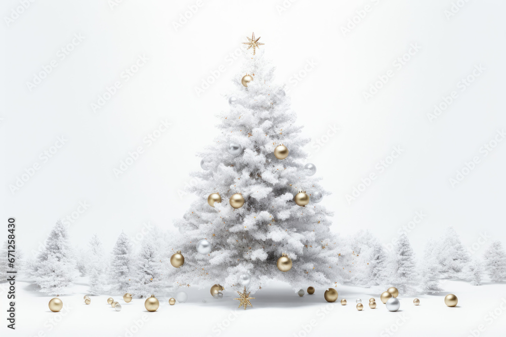 White Christmas tree with decorations.