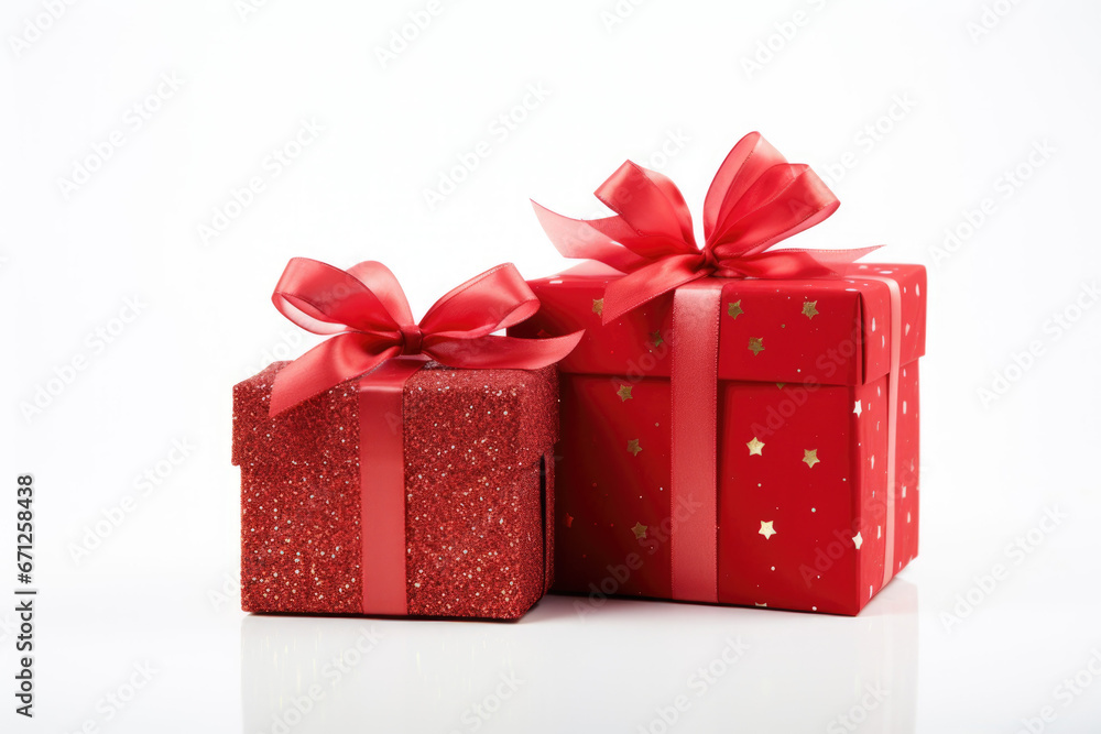 Fototapeta premium Christmas red present box, new year.