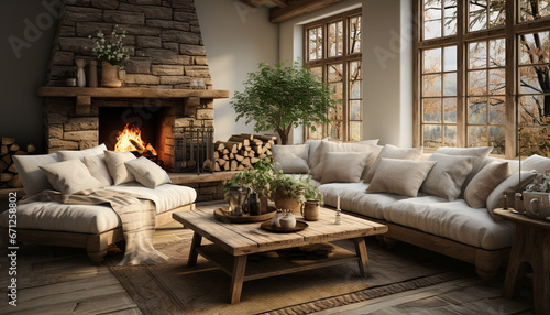 Cozy modern living room with comfortable sofa and elegant decor generated by AI © djvstock