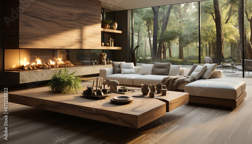 Comfortable modern living room with elegant decor and hardwood flooring generated by AI © djvstock