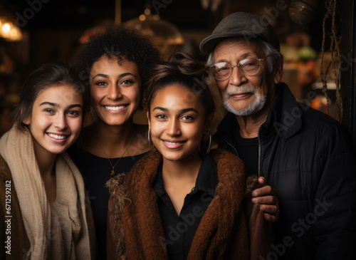 A warm and welcoming family portrait, showcasing a diverse mix of generations, illustrates the beauty of multicultural family bonds. Generative Ai.