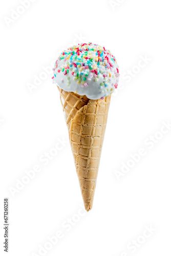 White vanilla ice cream with colored icing close-up