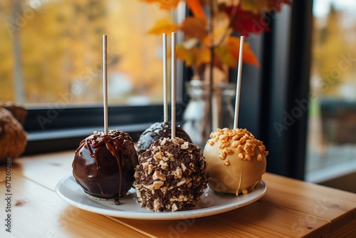 Exquisite Chocolate Coated Apples in Warm Earth Tones and Dark Amber photo