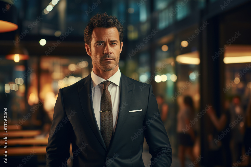 A focused entrepreneur, dressed in a sharp suit, confidently presents a business proposal, demonstrating the art of persuasive communication. Generative Ai. A focused entrepreneur, dressed in a sharp suit, confidently presents a business proposal, demonstrating the art of persuasive communication. Generative Ai.