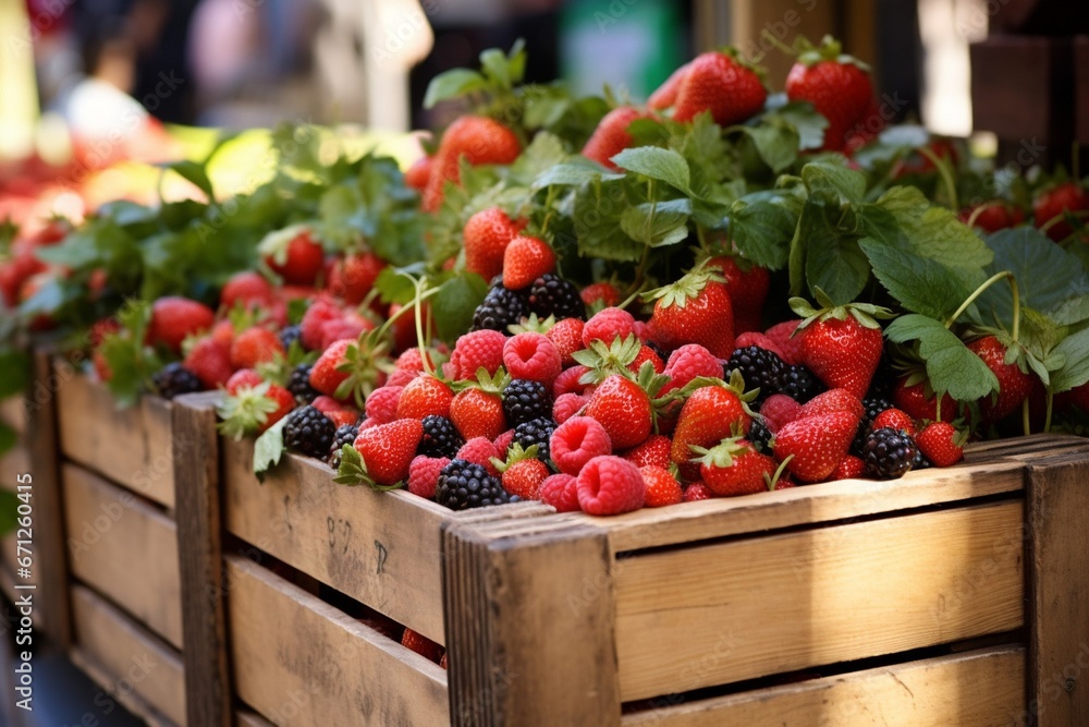 Street Styled Vibrant Strawberries in Wooden Crates Street Styled Vibrant Strawberries in Wooden Crates