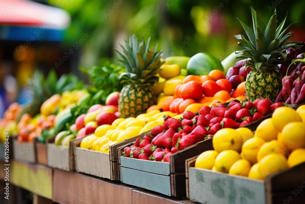 Vibrant Display of Fresh Fruits and Vegetables at the Market Vibrant Display of Fresh Fruits and Vegetables at the Market