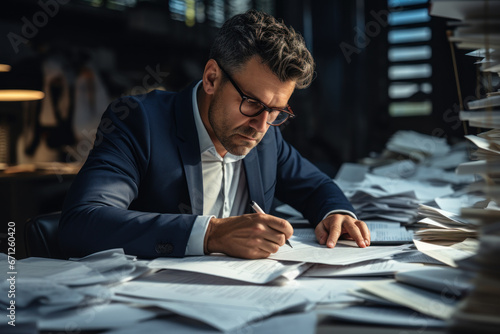 A dedicated accountant meticulously reviews financial statements, ensuring the accuracy and integrity of a company's financial records. Generative Ai.