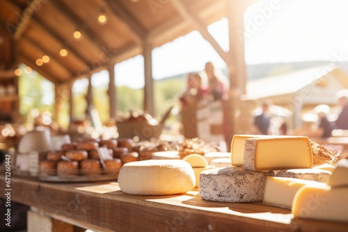 Cheeses and Cheese Pies in Vibrant Airy Scenes with Golden Light and Vintage Atmosphere photo