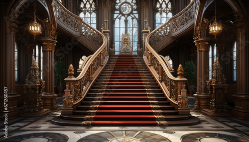 Ancient elegance, Gothic staircase, illuminated altar, history architectural marvel generated by AI