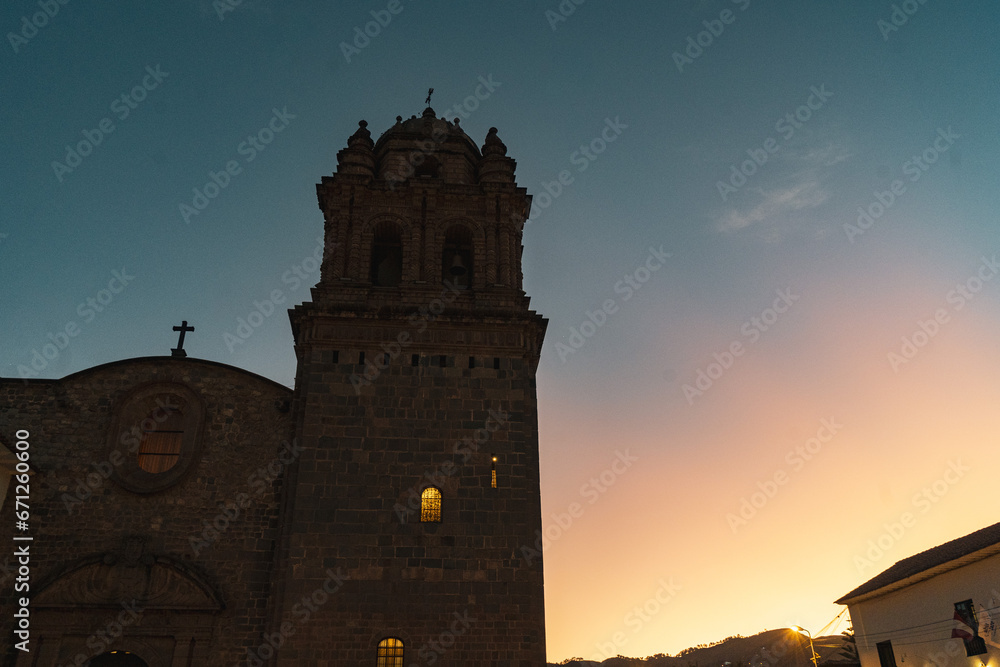 church in the night in cusco