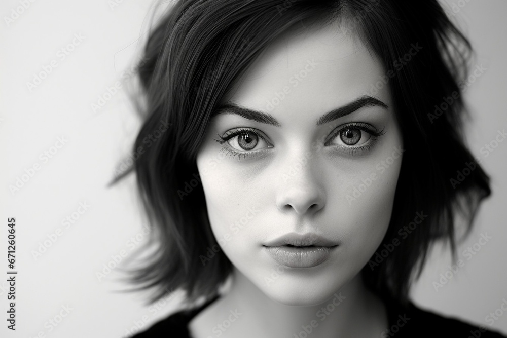 Expressive Black and White Portrait of a Young Woman Rendered in Large Canvas Expressive Black and White Portrait of a Young Woman Rendered in Large Canvas
