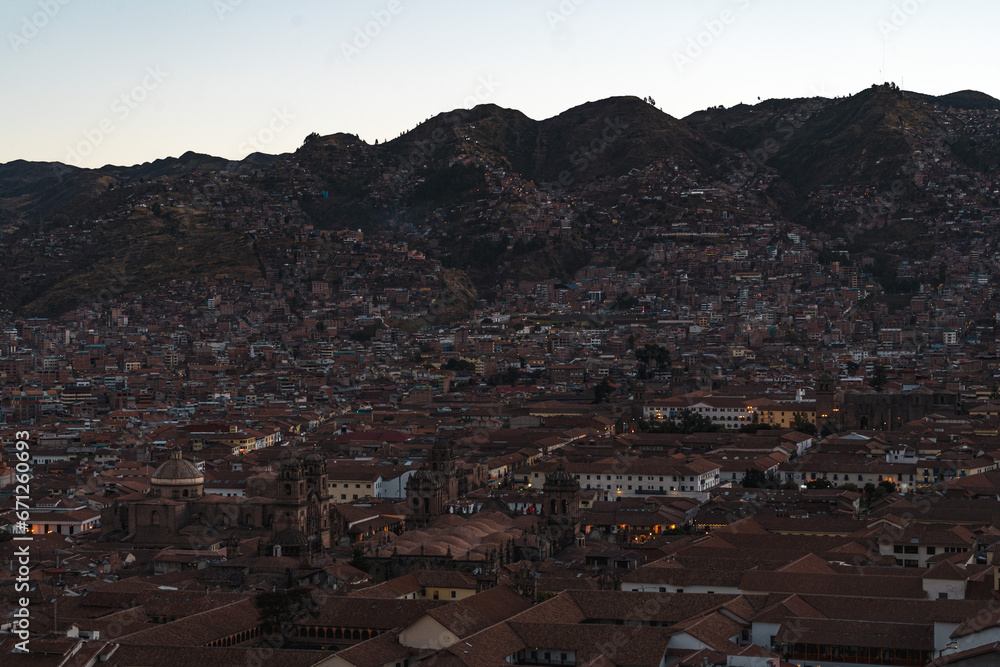sunset in the mountains in cusco