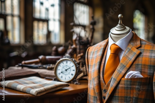 Medieval Inspired Orange Plaid Suit: Exquisite Craftsmanship in English Countryside photo