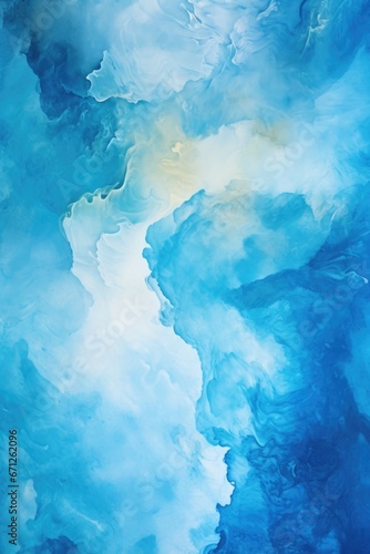 A beautiful painting depicting blue and white clouds and water. Perfect for adding a peaceful and serene touch to any space.