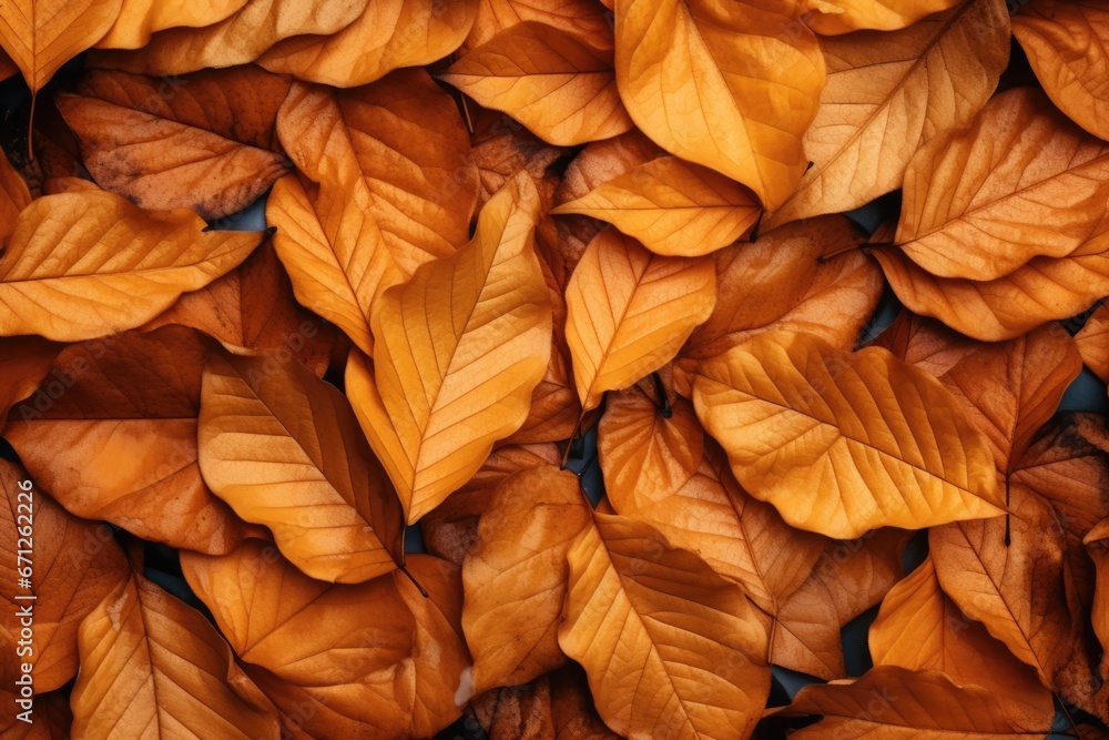 A bunch of brown leaves neatly stacked on top of each other. This image can be used to represent autumn, nature, seasons, or as a background for various projects.