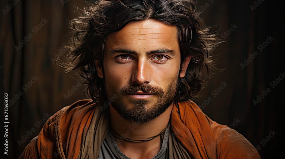 Fototapeta premium Arabic handsome man studio portraits. Man face portrait illustration. Generative AI