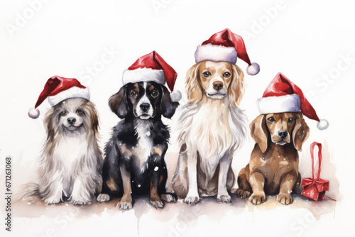 group of dogs in santa hats © paul