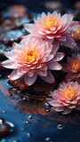 Beautiful pink waterlily or lotus flower in pond. Floral flower illustration. Generative AI