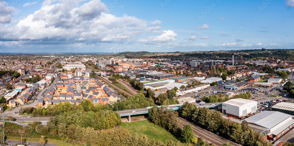 Aerial view above the market town of Burton Upon Trent in Staffordshire