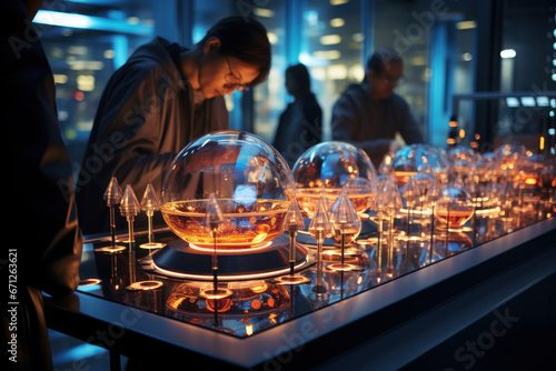 A research lab with scientists experimenting on the development of next-generation nuclear technologies. Concept of nuclear innovation. Generative Ai. © Sebastian