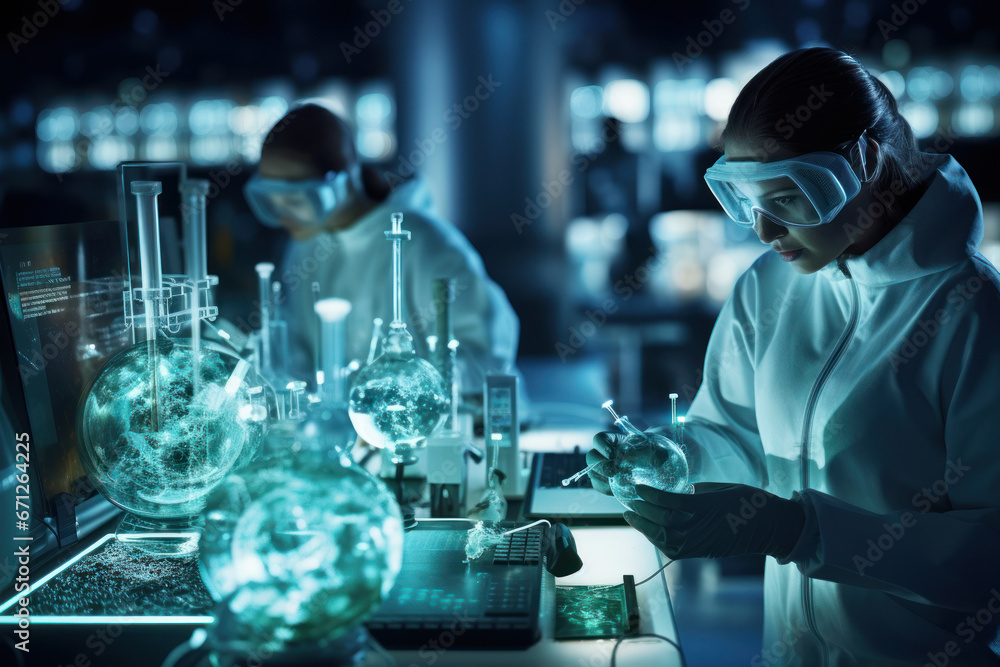 Scientists conducting research on microorganisms used in bio-refineries to create sustainable materials and reduce environmental impact. Generative Ai. Scientists conducting research on microorganisms used in bio-refineries to create sustainable materials and reduce environmental impact. Generative Ai.